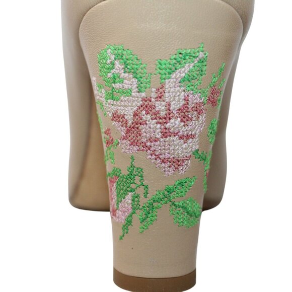 Taryn Rose Womens Sz 9 Beige Floral Embellishment Block Heel Pumps Open Toe - Picture 3 of 11